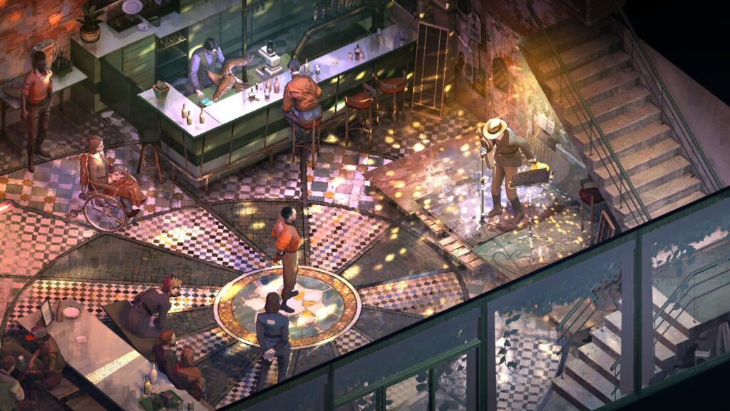 Screenshot: Menschen in einer Bar mit Sänger auf Bühne. (Bild: ZA/UM Studio)