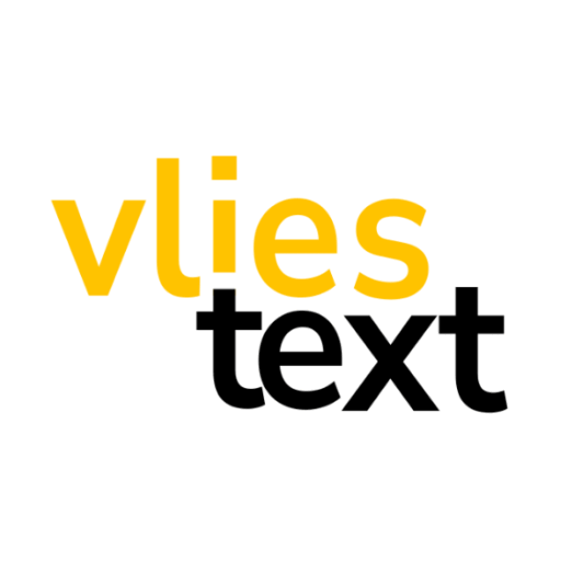 Logo des Kultur- und Gesellschaftsblogs vliestext (oben in Gold "vlies", darunter leicht versetzt "text")