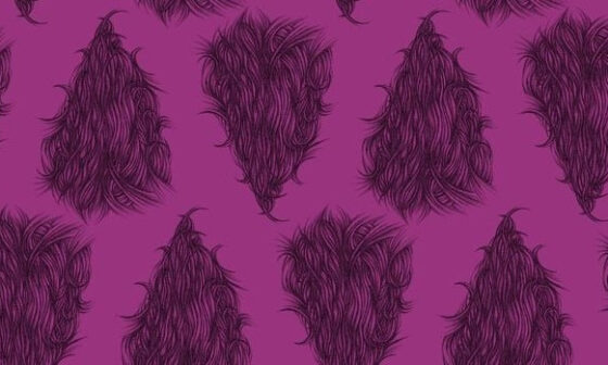 Lila Hintergrund mit dunklen, dreieckigen Haarzonen, nach oben und unten zeigend angeordnet. Teil des Buchcovers von: Angela Steidele: Anne Lister. Eine erotische Biografie. (Bild: Matthes & Seitz Berlin)