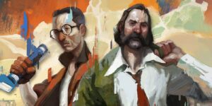 Cover-Art des Videospiels Disco Elysium: Zwei Ermittler schauen Betrachtende an (bunte Pastellfarben). (Bild: ZA/UM Studio)