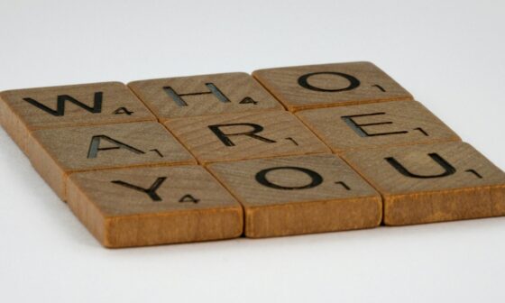 Holzplättchen mit Buchstaben, die den Satz "Who are you" ergeben. Auf weißem Grund.